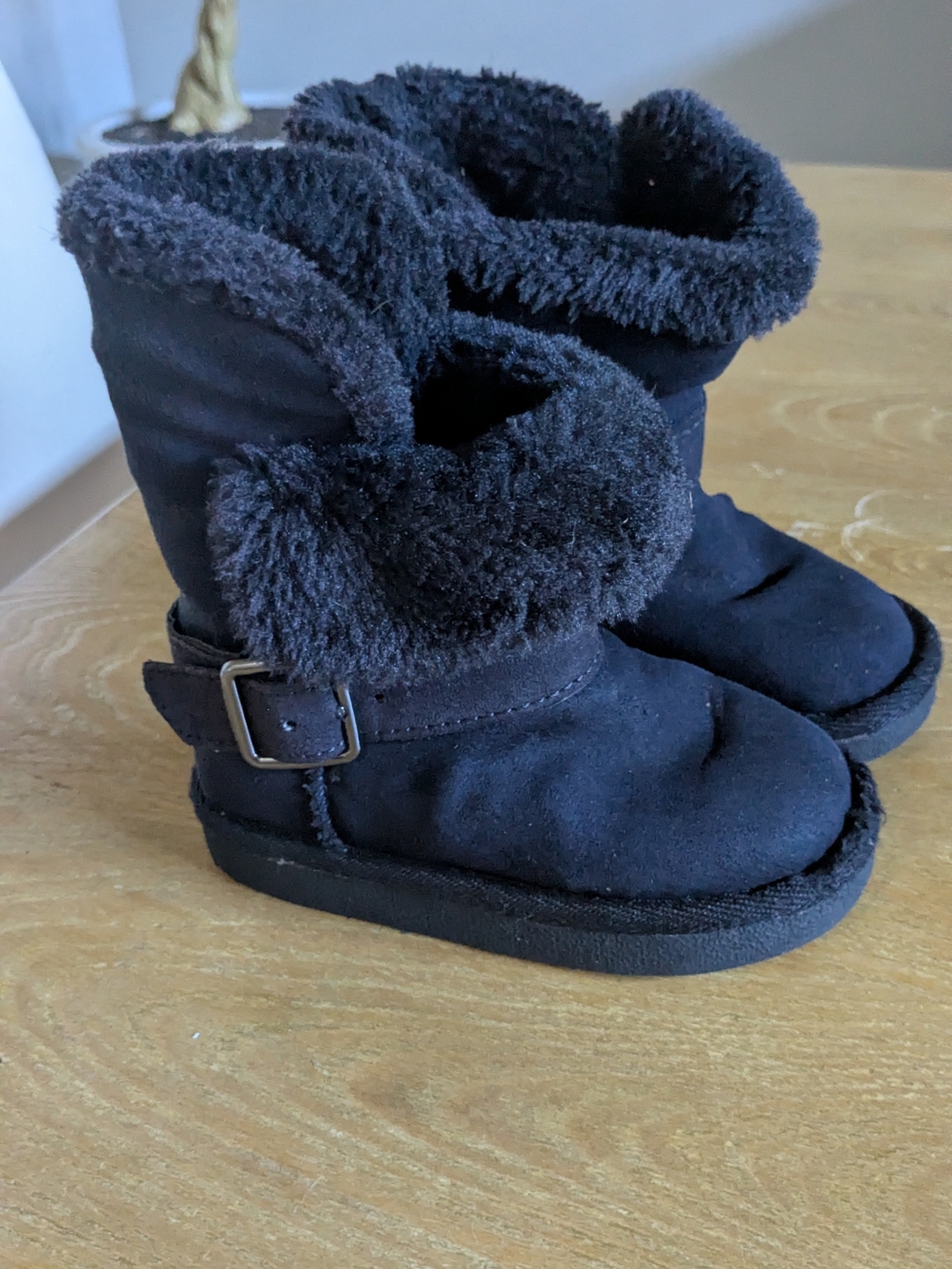 Kids Black Faux-Shearling Winter Boots
